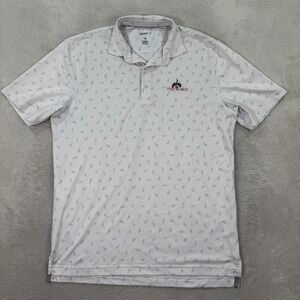 Johnnie O Mens Medium The Jack Polo Shirt White Blue Pattern Golf Acorn Casual